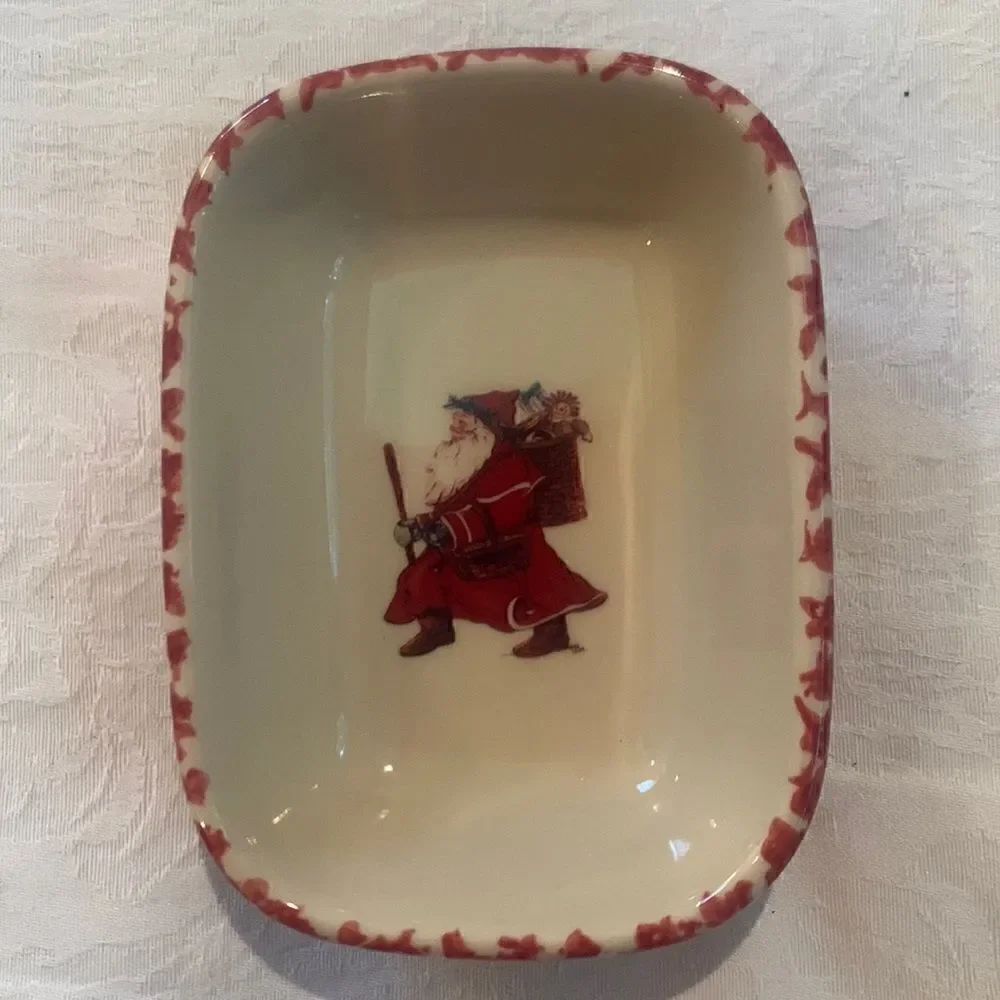 Christmas Dish Vintage Workshops of Gerald Henn Pottery Pink Spongeware Holiday